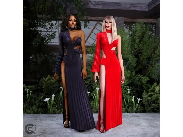Alpha Pleated Cutout High Slit Maxi Dress cool_content_star - The Sims 4 Custom Content