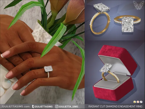 Alpha Radiant Cut Diamond Pave Setting Engagement Ring - The Sims 4 Custom Content