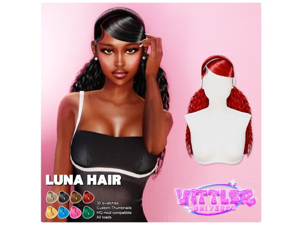Alpha Luna Female Hair by VittlerUniverse - The Sims 4 Custom Content