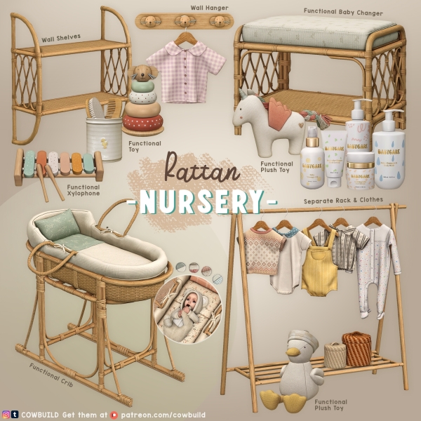 Mix July 2023 Set (1) Rattan Nursery by cowbuild - The Sims 4 custom content