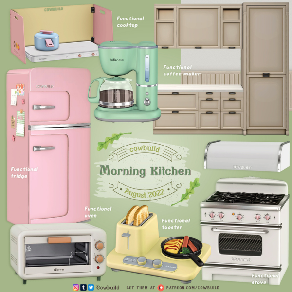 Alpha August 2022 Set Morning Kitchen by cowbuild - The Sims 4 custom content
