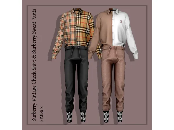 Alpha [RIMINGS] Burberry Vintage Check Shirt Burberry Sweat Pants by RIMINGS - The Sims 4 Custom Content