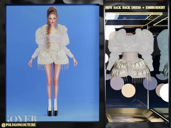 Alpha Mini sack back Dress Embroidery Acc by polygoncouture - The Sims 4 Custom Content