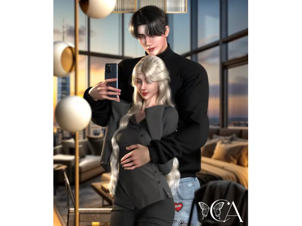 Mix Love Selfie Posepack by chicAura - The Sims 4 Custom Content