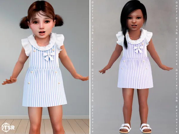 Maxis Match Rachel Striped toddler dress with ruffled collar by Garfiel - The Sims 4 Custom Content