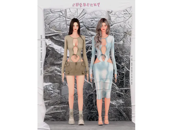 Alpha [SUNBERRY] 2516 Open Long Sleeve Dress - The Sims 4 Custom Content