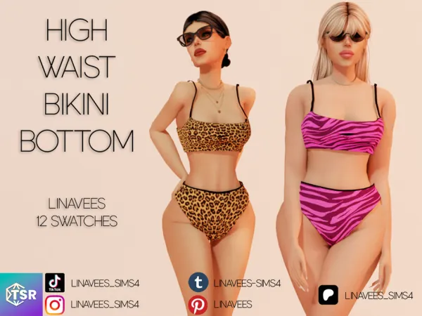 Maxis Match LOGAN PRINT HIGH WAIST BIKINI BOTTOM by linavees - The Sims 4 Custom Content