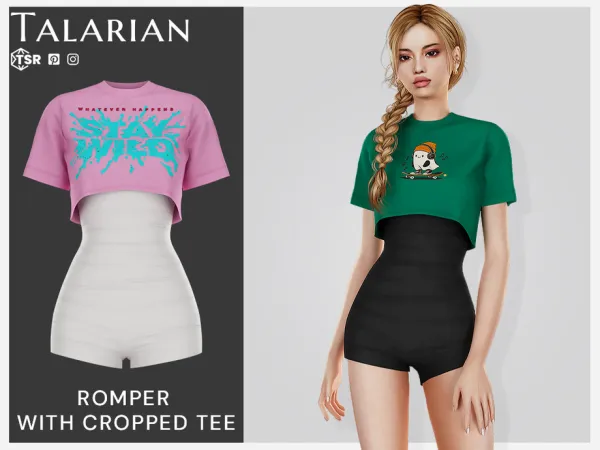 Alpha Lorelei Romper With Cropped Tee by talarian - The Sims 4 Custom Content