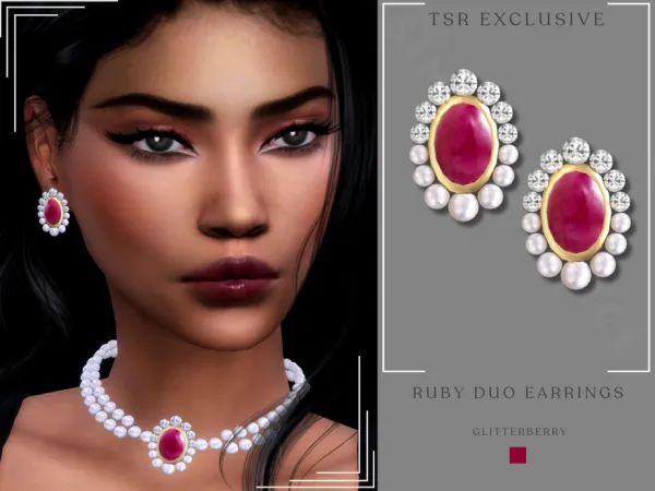 Alpha Ruby Duo Earrings - The Sims 4 Custom Content