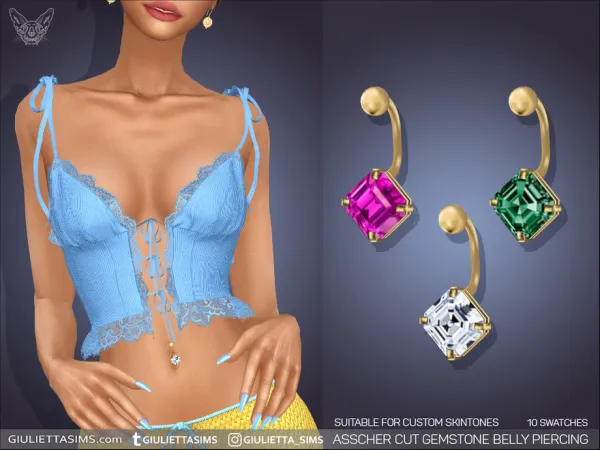 Alpha Asscher Cut Gemstone Belly Piercing - The Sims 4 Custom Content
