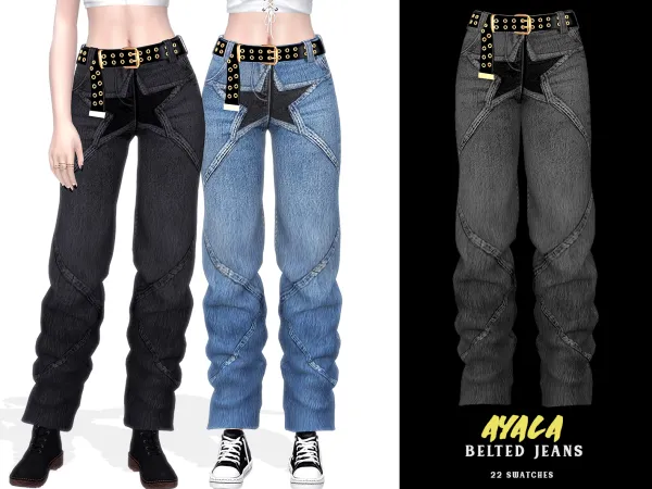 Alpha Ayala Belted Jeans - The Sims 4 Custom Content