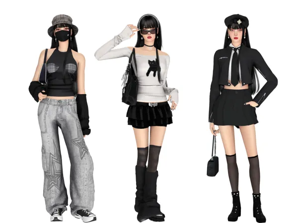 Alpha (Asian Y2K) Acubi Outfit Lookbook 2 by thekims4 - The Sims 4 Custom Content