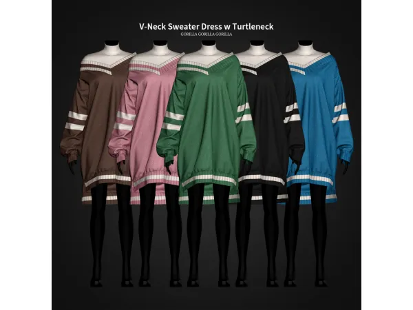 Alpha V Neck Sweater Dress w Turtleneck by gorillax3 - The Sims 4 Custom Content