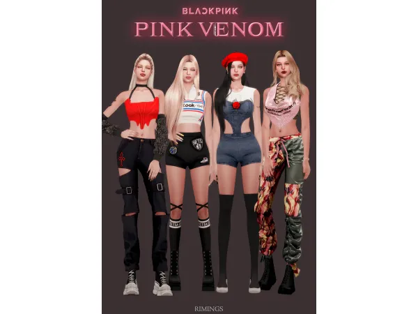 Alpha [RIMINGS] BLACKPINK Pink Venom Outfit Set - The Sims 4 Custom Content