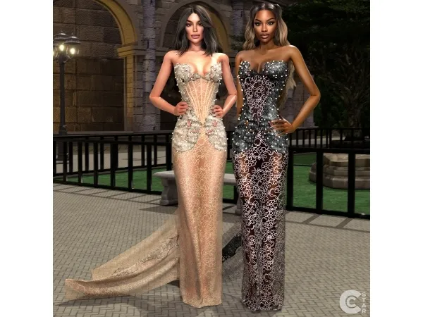 Alpha Sheer Mermaid Sparkly Embroidered Dress - The Sims 4 Custom Content