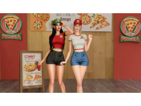 Mix Pizza Girl Outfit by WisteriaSims - The Sims 4 Custom Content