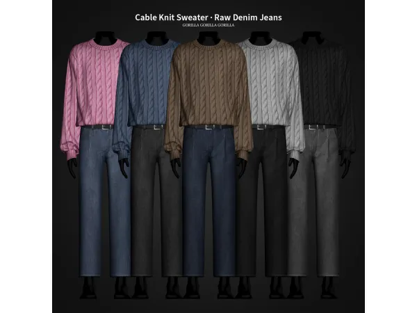 Alpha Cable Knit Sweater u00b7 Raw Denim Jeans by gorillax3 - The Sims 4 Custom Content