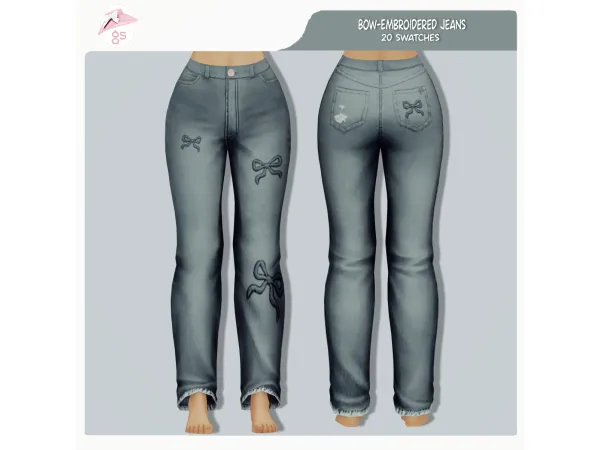 Maxis Match Bow Embroidered Jeans by Guemara - The Sims 4 Custom Content
