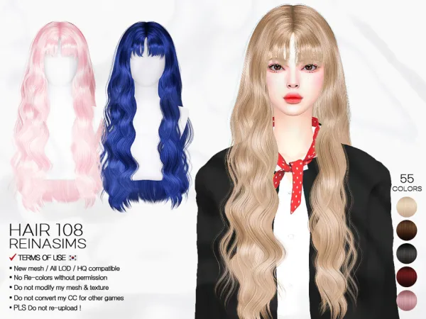 Alpha REINA HAIR 108T by Reina_Dambi - The Sims 4 Custom Content