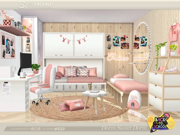 Mix Dorm Sweet Dorm Bedroom by SIMcredible - The Sims 4 Custom Content
