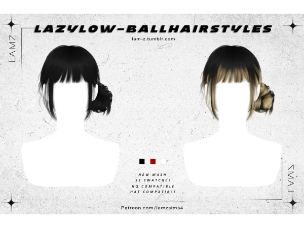 Alpha LAMZ LazyLow ball Hairstyles 001F - The Sims 4 Custom Content