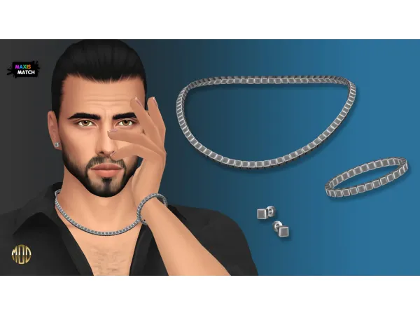 Maxis Match Mens square beads jewelry set byNataliS - The Sims 4 Custom Content