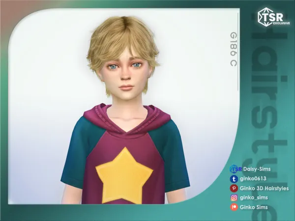Alpha Short Messy Hair for Children Ginko 186C Sims by Daisy - The Sims 4 Custom Content