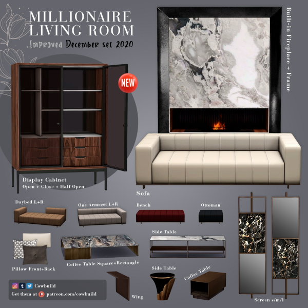 Alpha December 2020 Set Millionaire Living Room (Updated) by cowbuild - The Sims 4 Custom Content