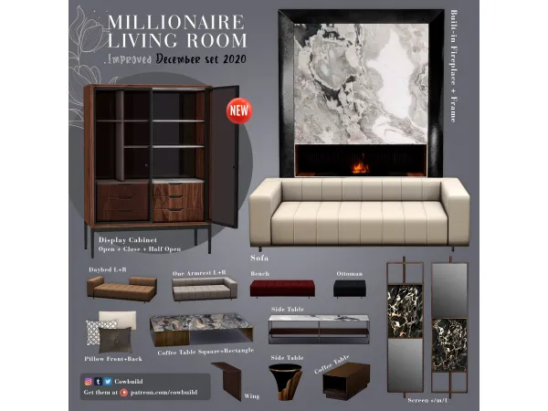 Alpha December 2020 Set Millionaire Living Room (Updated) by cowbuild - The Sims 4 Custom Content