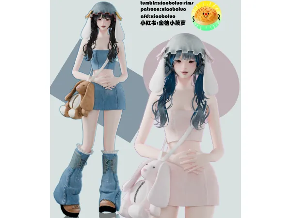 Alpha [Xiaoboluo] Denim full body suit - The Sims 4 Custom Content