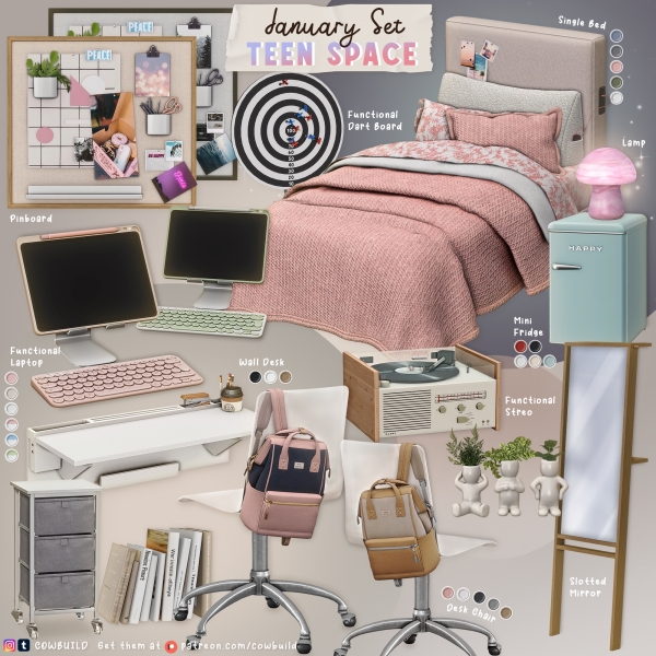 Maxis Match January 2024 Set (2) Teen Space by cowbuild - The Sims 4 Custom Content