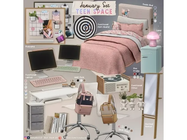 Maxis Match January 2024 Set (2) Teen Space - The Sims 4 Custom Content