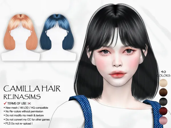 Alpha Camilla hair by Reina_Dambi - The Sims 4 Custom Content