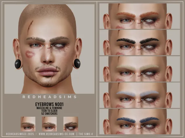 Alpha AU EYEBROWS N001 4 VERSIONS - The Sims 4 Custom Content