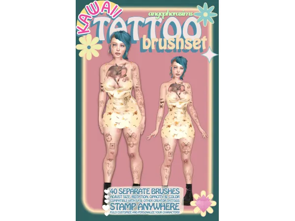 Mix [MOD] TATTOO BRUSH SET KAWAII by Angophorasims - The Sims 4 Custom Content