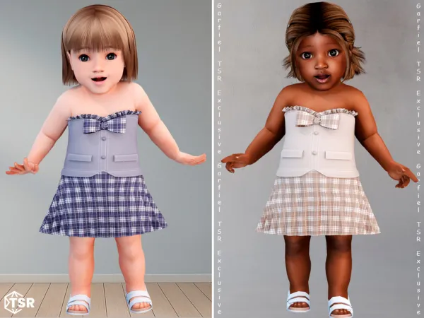 Maxis Match Noel Plaid strapless infant dress with bow by Garfiel - The Sims 4 Custom Content