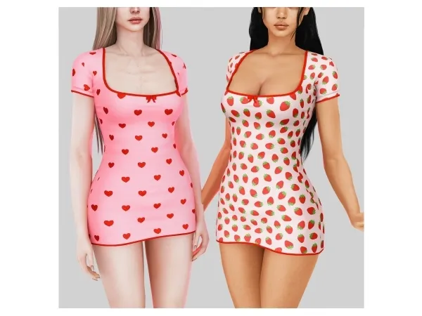 Alpha Strawberry midi dress - The Sims 4 Custom Content