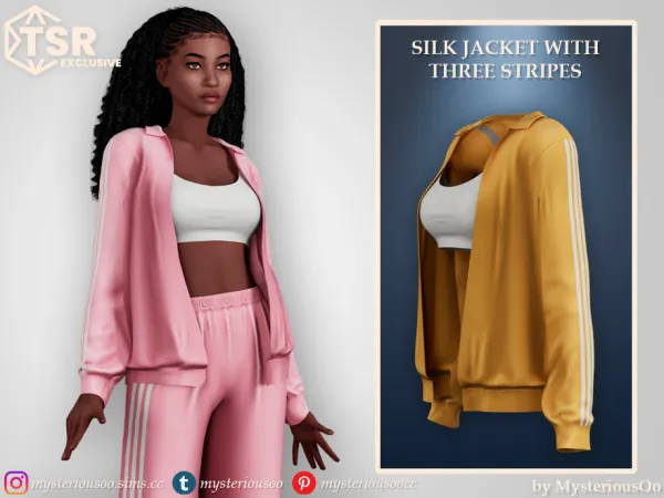 Alpha Silk jacket with three stripes by MysteriousOo - The Sims 4 Custom Content