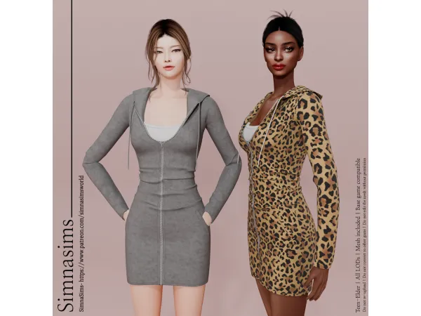 Mix Aya hoodie dress by simnasimsworld - The Sims 4 Custom Content