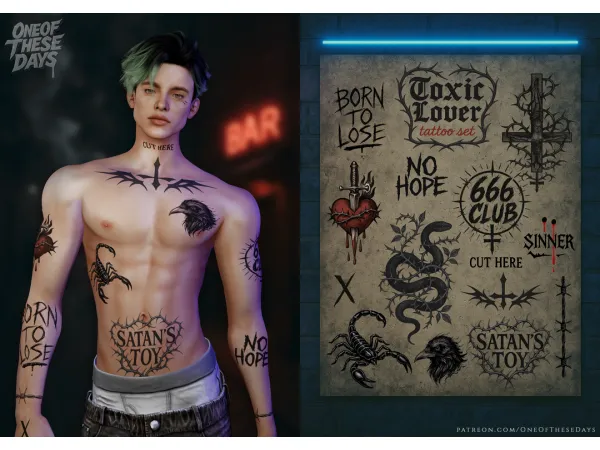 Mix Toxic Lover TATTOO SET - The Sims 4 custom content