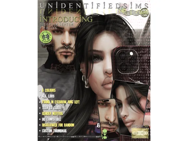 Alpha disorder septum piercing - The Sims 4 Custom Content