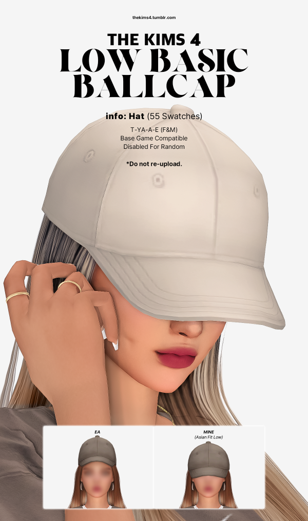 Maxis Match (Asian Fit) Low Basic Ballcap by simsfinds - The Sims 4 Custom Content