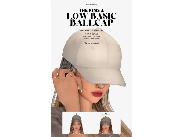 Maxis Match (Asian Fit) Low Basic Ballcap by thekims4 - The Sims 4 Custom Content