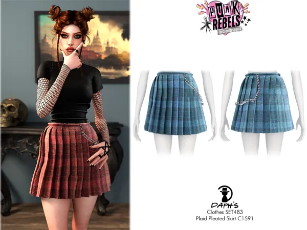 Alpha PUNK REBEL Clothes SET483 Plaid Pleated Skirt C1591 - The Sims 4 Custom Content