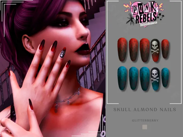 Alpha PUNK REBELS Skull Almond Nail - The Sims 4 Custom Content
