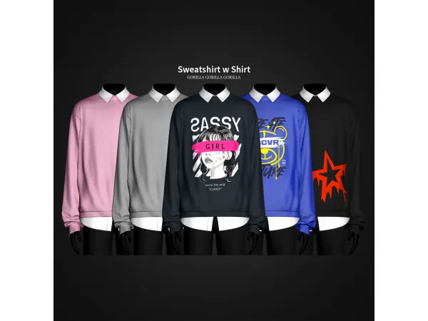 Alpha Sweatshirt w Shirt by gorillax3 - The Sims 4 Custom Content