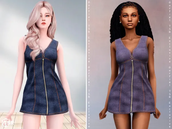 Alpha Jovita Denim mini dress with zipper by Garfiel - The Sims 4 Custom Content
