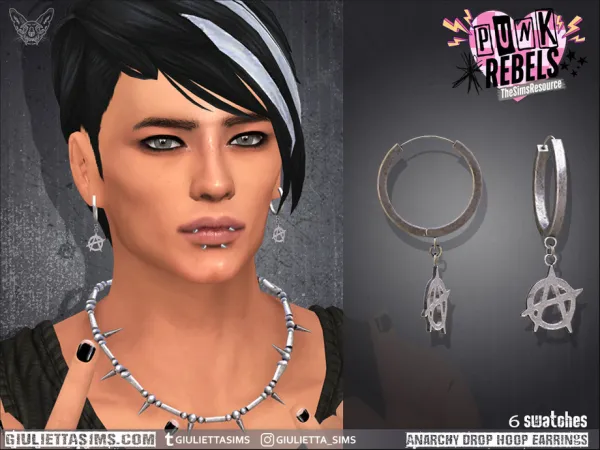 Alpha Punk Rebels Anarchy Pendant Hoop Earrings - The Sims 4 Custom Content