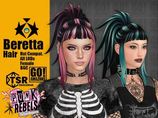Maxis Match Beretta Hair (Punk Rebels) - The Sims 4 Custom Content