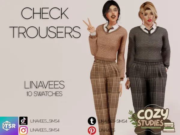 Alpha COZY STUDIES TATUM (CHECK TROUSERS) by thesimsresource - The Sims 4 Custom Content